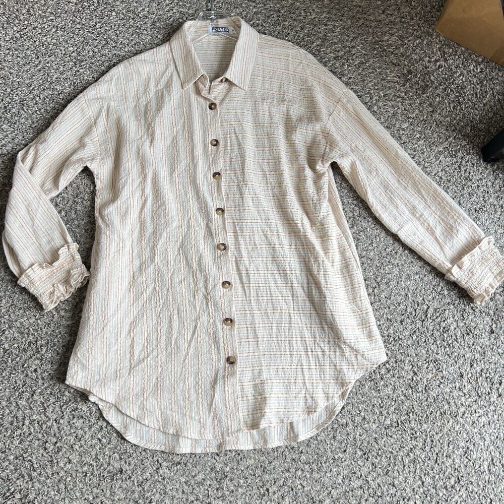 The Porter Collective Tunic Top Relaxed Button Front Long sleeves Lagenlook S